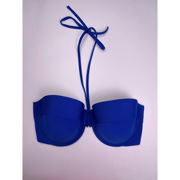 Shade & Shore Other - Shade & Shore Blue Ribbed Bikini Top 38DD Strapless Halter Swim